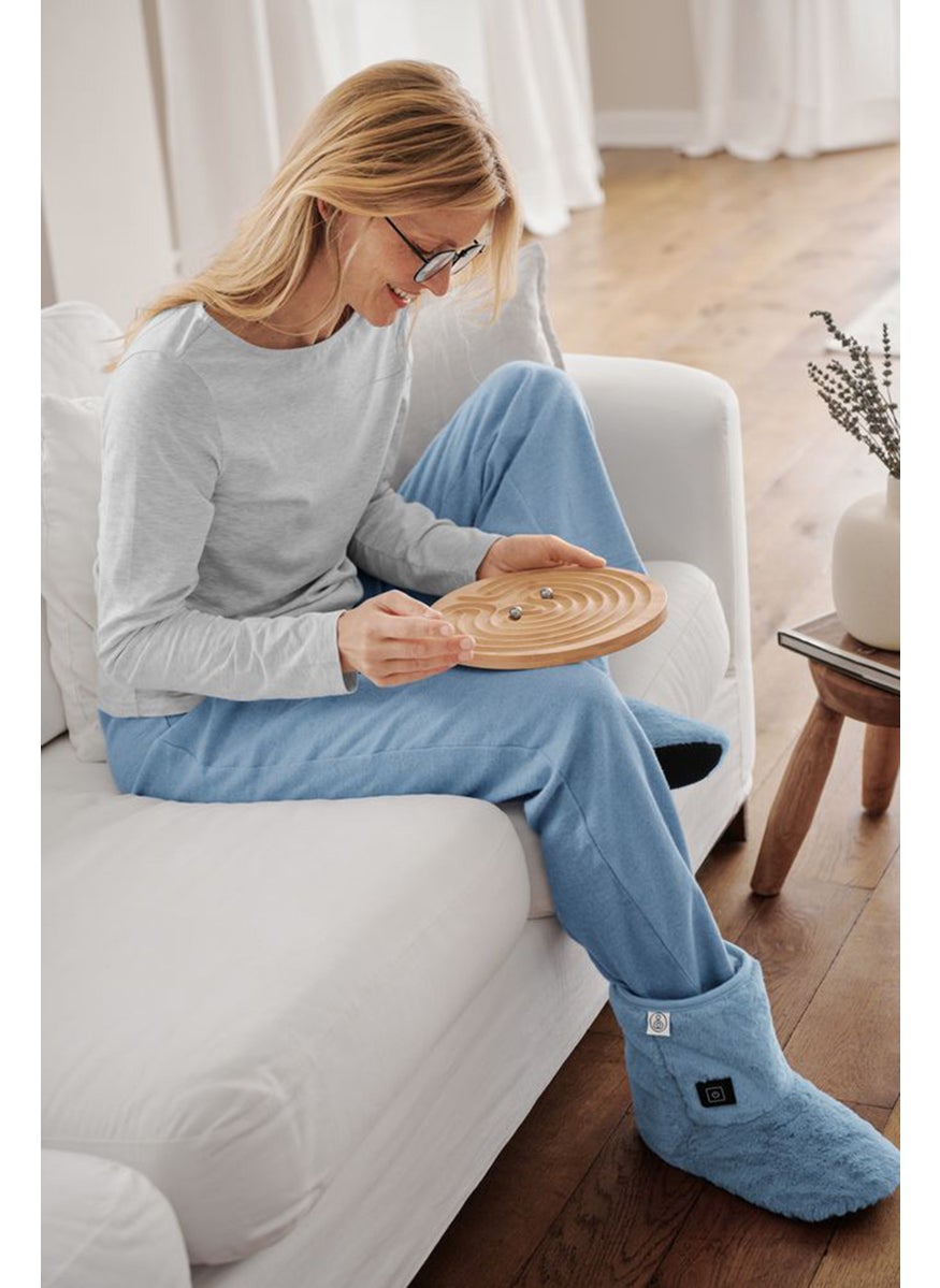 Women Faux Fur Slip On Heatable Boots, Blue