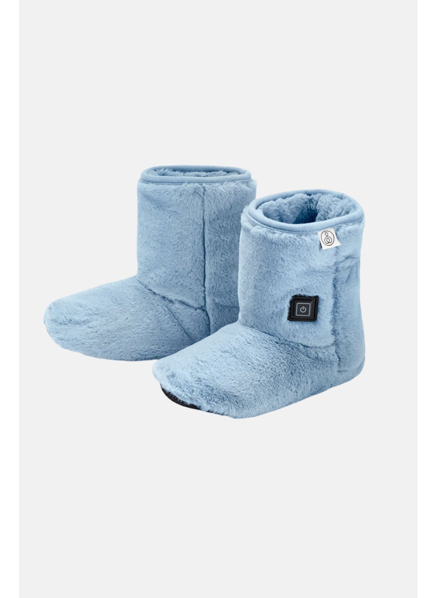 Women Faux Fur Slip On Heatable Boots, Blue