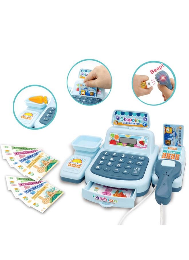 Cash Register Toy with Scanner Lights Sounds Effect Interactive Kids Supermarket Checkout for Children