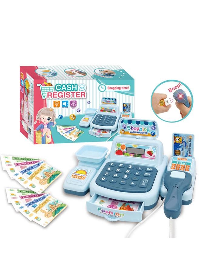Cash Register Toy with Scanner Lights Sounds Effect Interactive Kids Supermarket Checkout for Children