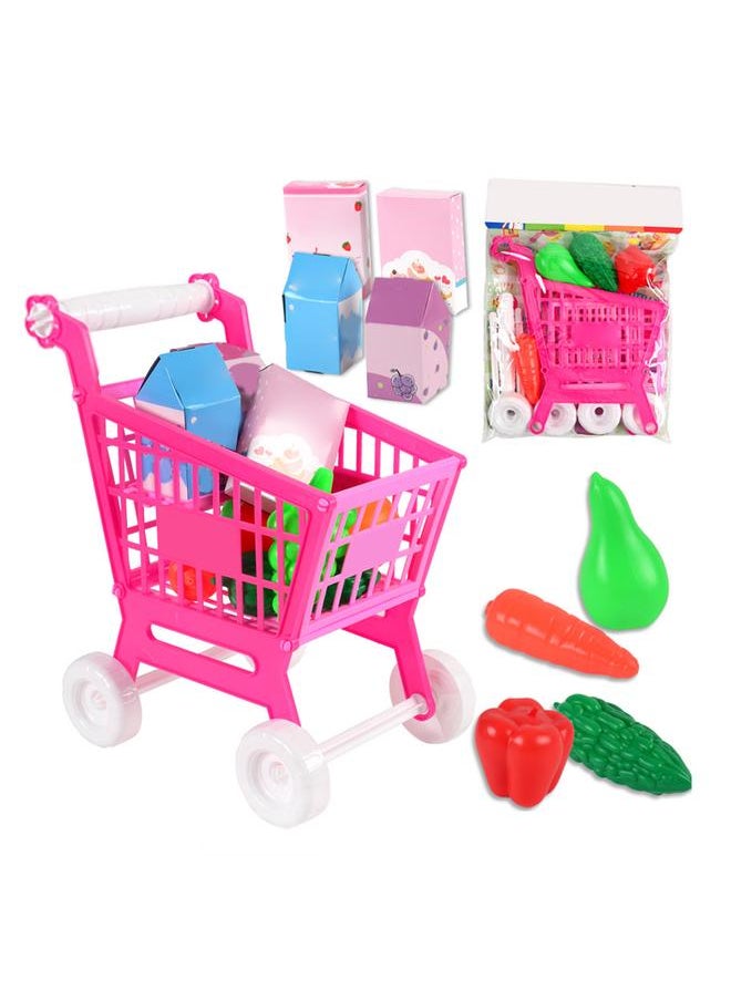 21pcs Kids Shopping Cart Trolley Play Set Lovely Reliable Toy for Children Role Playing