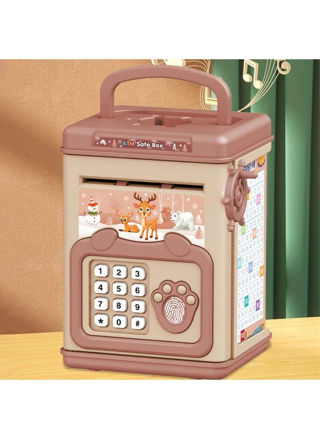 Kids Money Saving Box Fingerprint Safe Password Cartoon Manual Educational Electronic Coin Bank Pink