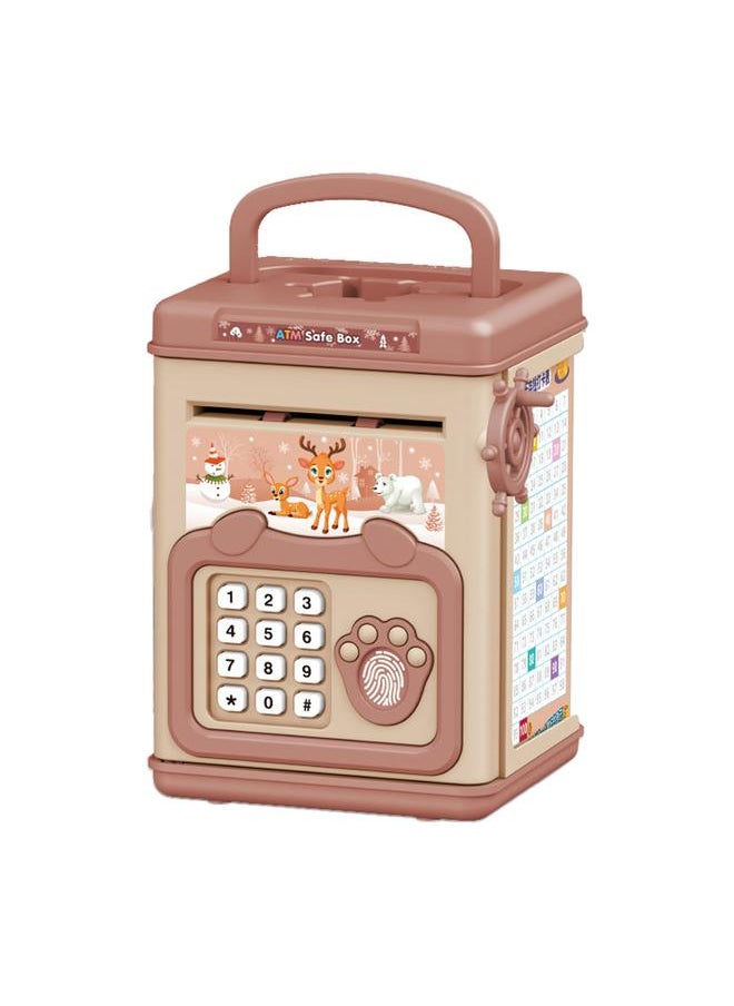 Kids Money Saving Box Fingerprint Safe Password Cartoon Manual Educational Electronic Coin Bank Pink