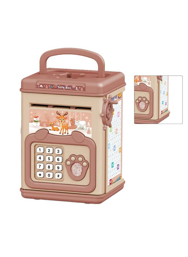 Kids Money Saving Box Fingerprint Safe Password Cartoon Manual Educational Electronic Coin Bank Pink