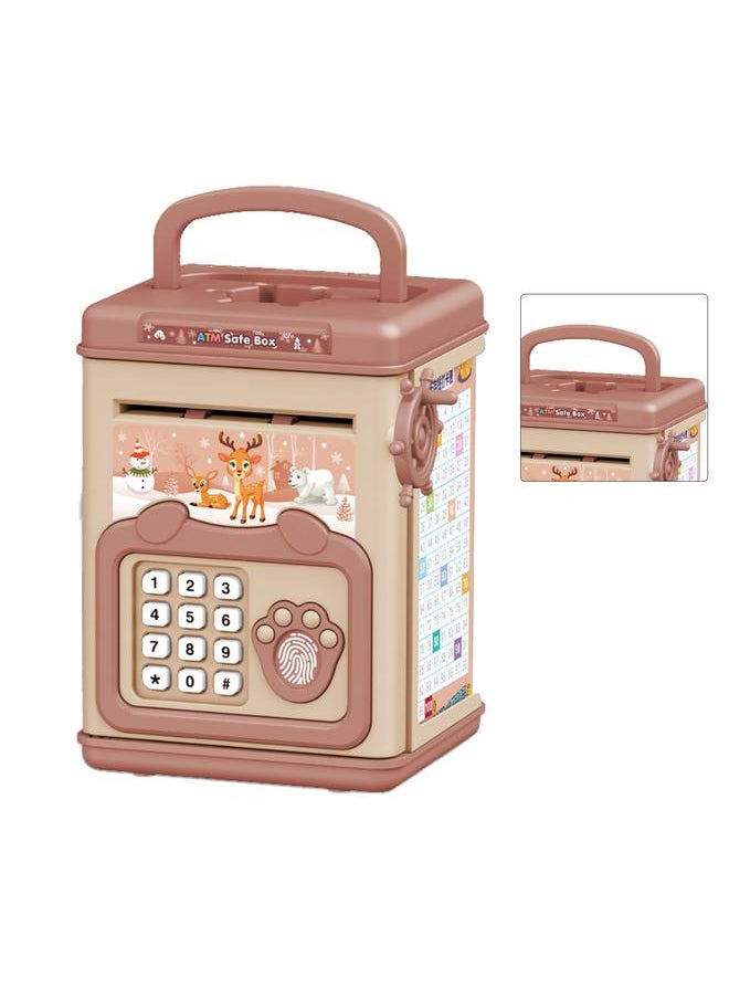 Kids Money Saving Box Fingerprint Safe Password Cartoon Manual Educational Electronic Coin Bank Pink