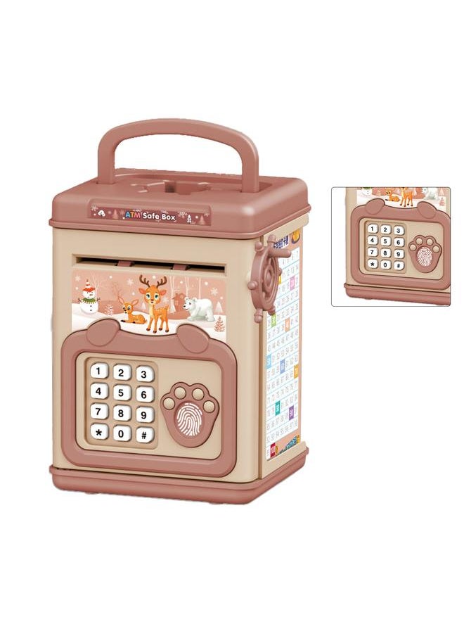 Kids Money Saving Box Fingerprint Safe Password Cartoon Manual Educational Electronic Coin Bank Pink