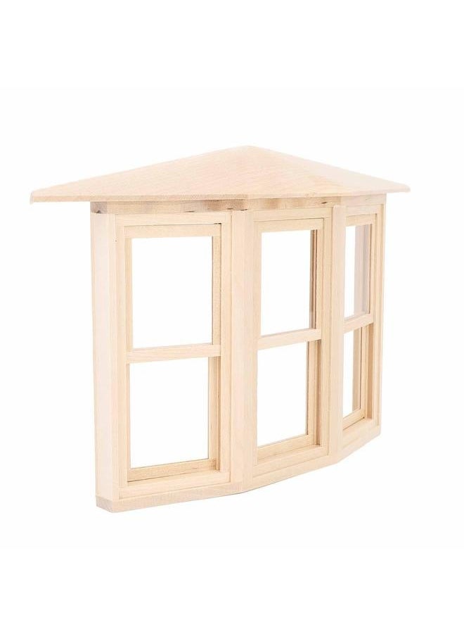 1:12 Dollhouse Window Birch Wood Exquisite Lifelike Miniature 45 Degree Three Sided Sliding Bay Model for DIY Asseccories