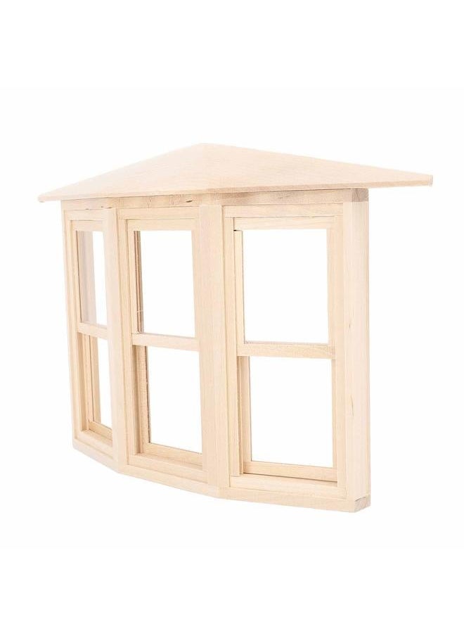 1:12 Dollhouse Window Birch Wood Exquisite Lifelike Miniature 45 Degree Three Sided Sliding Bay Model for DIY Asseccories