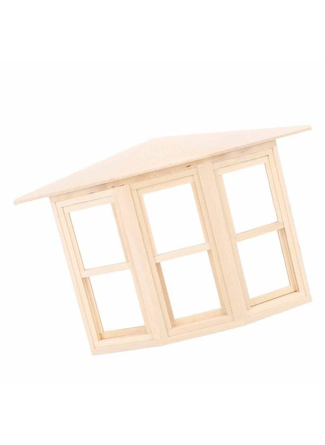 1:12 Dollhouse Window Birch Wood Exquisite Lifelike Miniature 45 Degree Three Sided Sliding Bay Model for DIY Asseccories