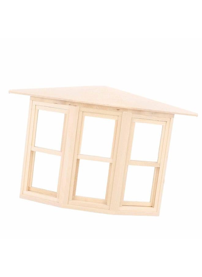 1:12 Dollhouse Window Birch Wood Exquisite Lifelike Miniature 45 Degree Three Sided Sliding Bay Model for DIY Asseccories
