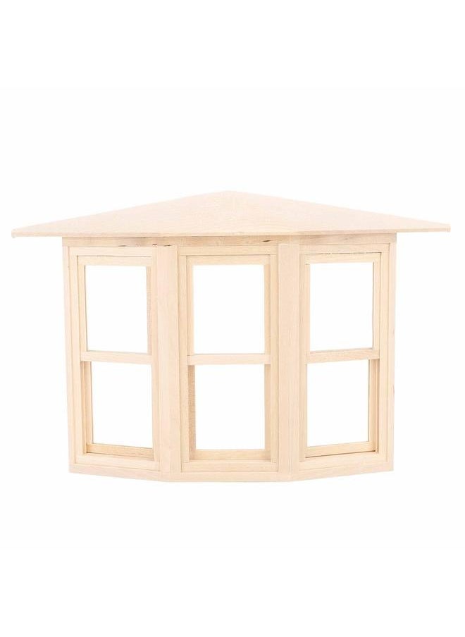 1:12 Dollhouse Window Birch Wood Exquisite Lifelike Miniature 45 Degree Three Sided Sliding Bay Model for DIY Asseccories