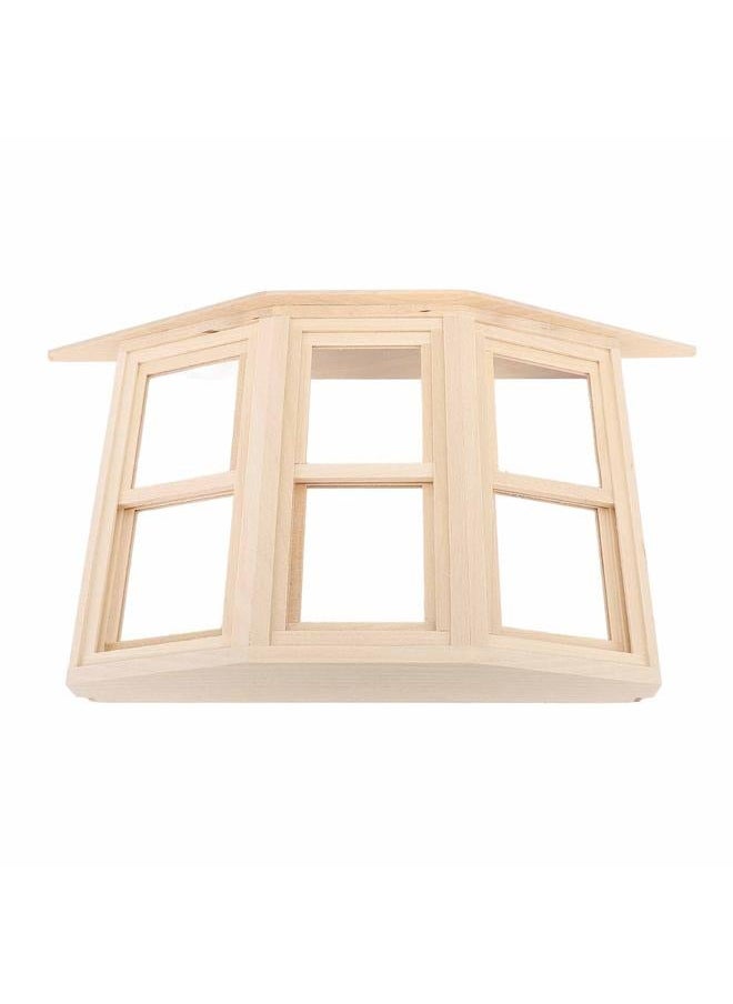 1:12 Dollhouse Window Birch Wood Exquisite Lifelike Miniature 45 Degree Three Sided Sliding Bay Model for DIY Asseccories