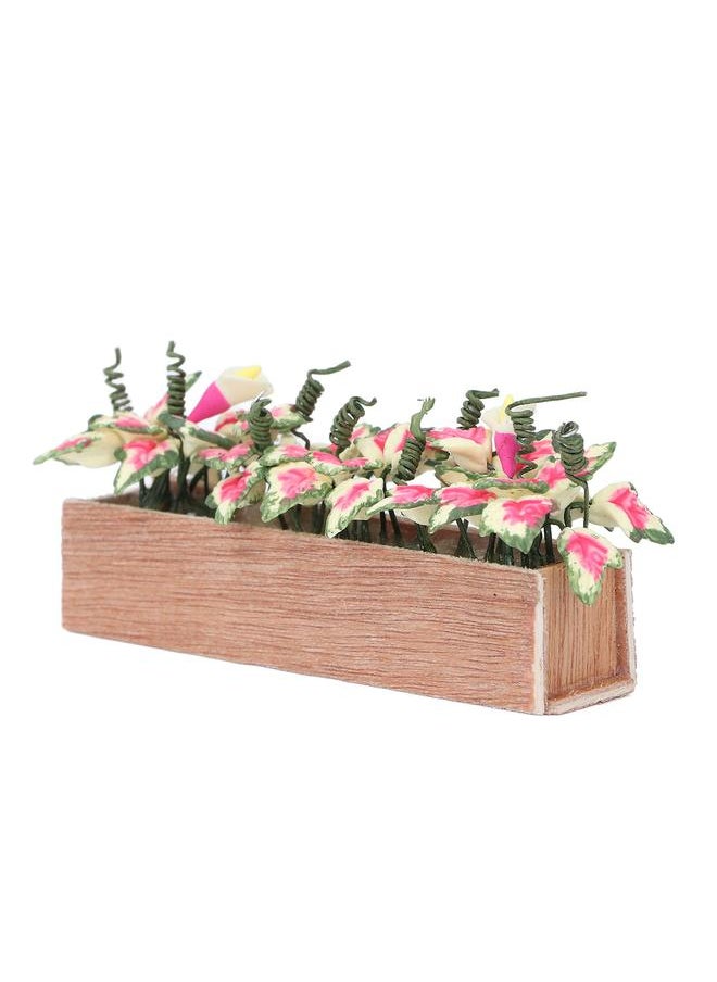 1:12 Scale Miniature Potted Plant High Simulation Red Leaves Resin Wood Dollhouse Decoration
