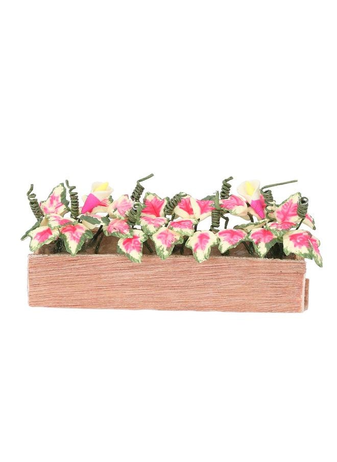 1:12 Scale Miniature Potted Plant High Simulation Red Leaves Resin Wood Dollhouse Decoration