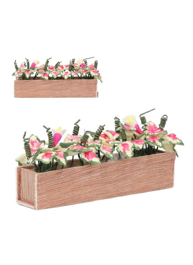 1:12 Scale Miniature Potted Plant High Simulation Red Leaves Resin Wood Dollhouse Decoration
