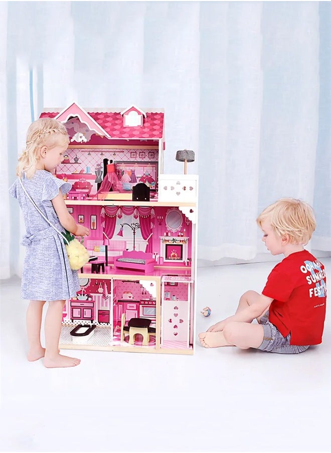 Dolls House Furniture Sets Large Wooden Children Pretend Play Toy Wood with Elevator