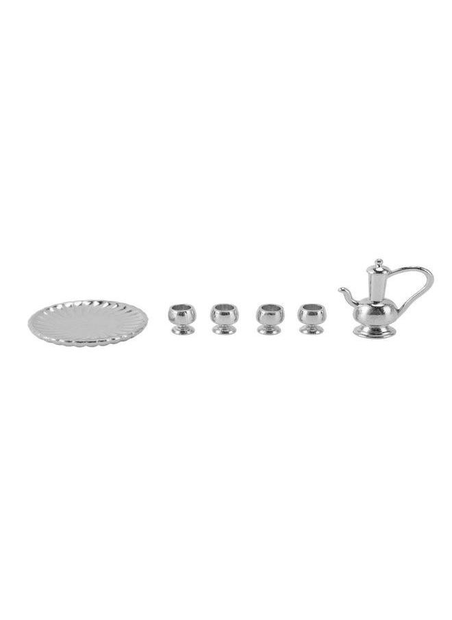 2 Sets 1:12 Dollhouse Tea Cup Set Light Luxury Exquisite Vivid Miniature for Accessories Silver