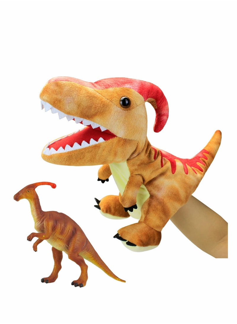Dinosaur Hand Puppets, Paractenosaurus Jurassic World Stuffed Animal Cute Soft Plush Toy, Open Movable Mouth Finger Gift, Birthday Gifts for Kids, Creative Role Play