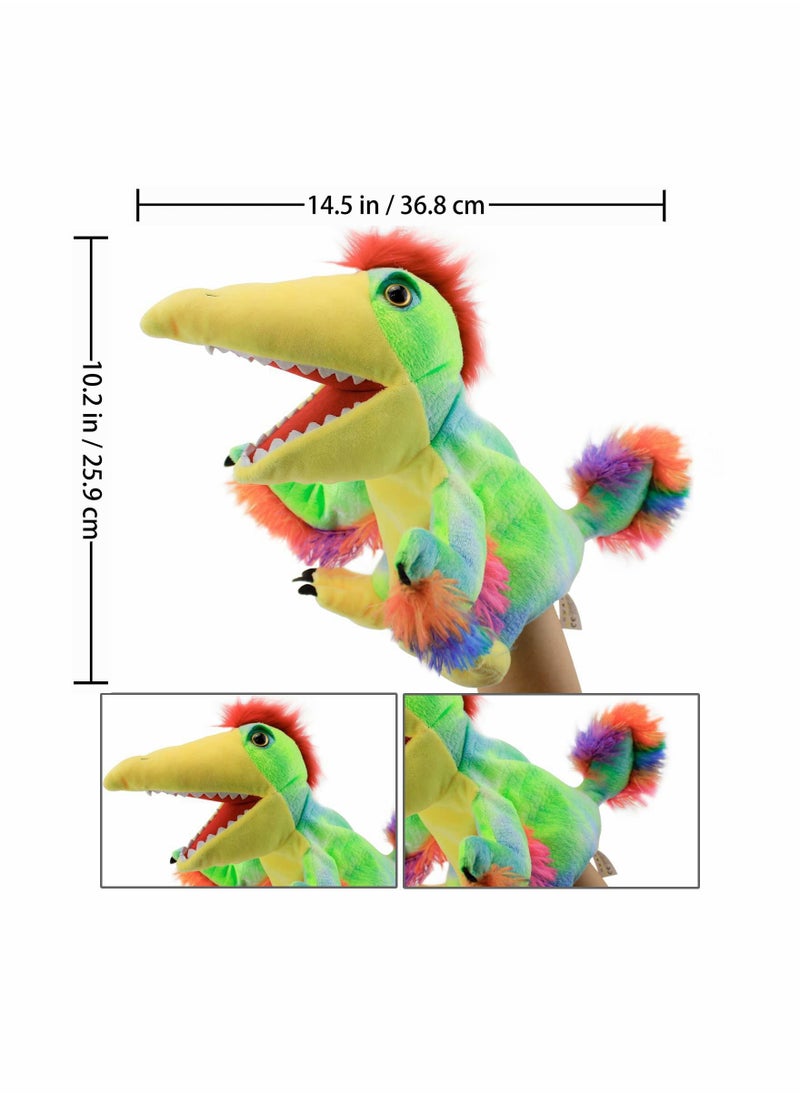 Dinosaur Hand Puppets, Tail Feather Dragon Jurassic World Stuffed Animal Cute Soft Plush Toy, Open Movable Mouth Finger Gift, Birthday Gifts for Kids, Creative Role Play