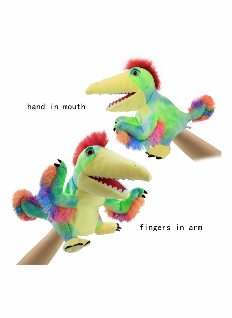 Dinosaur Hand Puppets, Tail Feather Dragon Jurassic World Stuffed Animal Cute Soft Plush Toy, Open Movable Mouth Finger Gift, Birthday Gifts for Kids, Creative Role Play