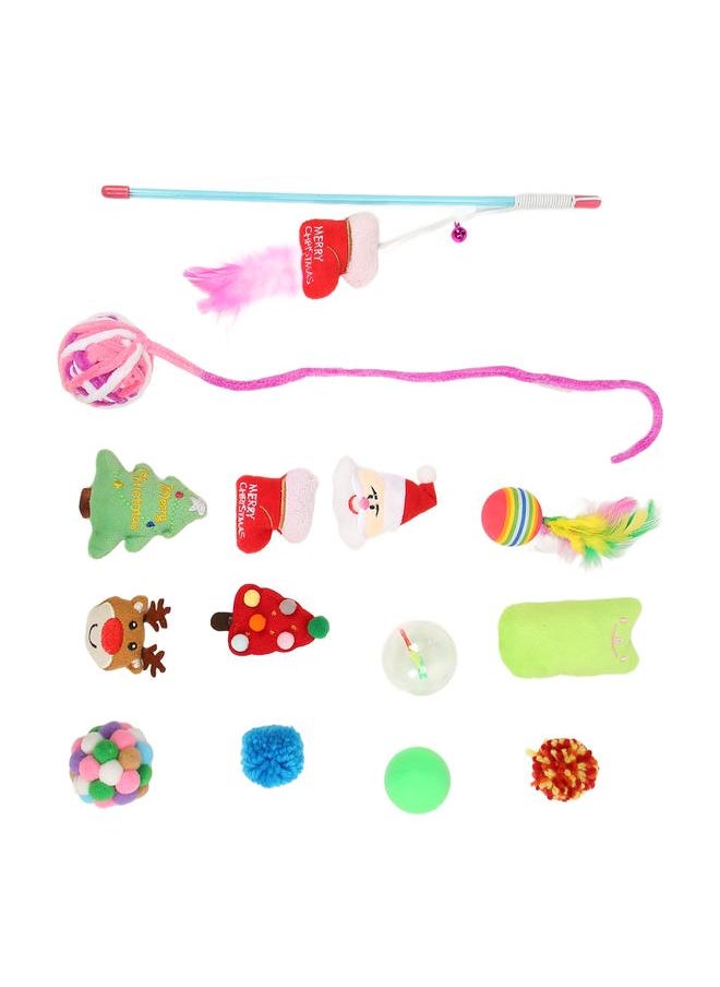 14pcs Christmas Cat Toys Interactive Fun Colorful Feathers Plush Socks Themed Kitten