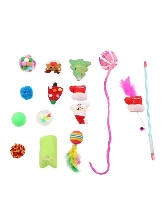 14pcs Christmas Cat Toys Interactive Fun Colorful Feathers Plush Socks Themed Kitten