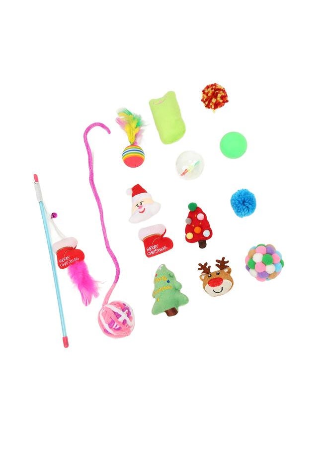 14pcs Christmas Cat Toys Interactive Fun Colorful Feathers Plush Socks Themed Kitten
