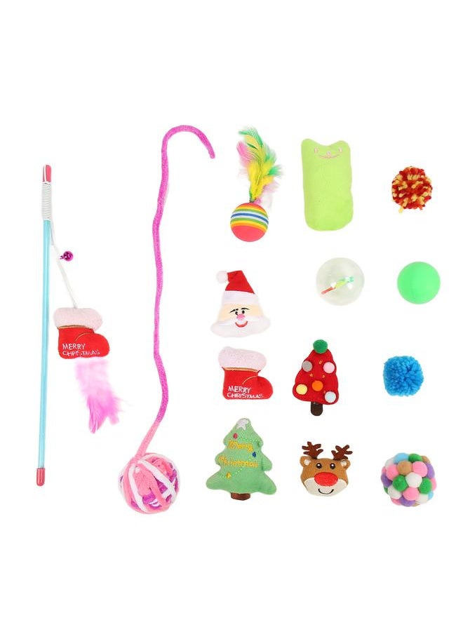 14pcs Christmas Cat Toys Interactive Fun Colorful Feathers Plush Socks Themed Kitten