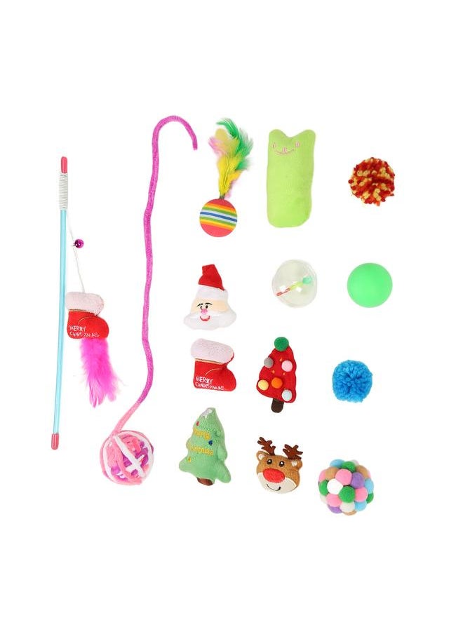 14pcs Christmas Cat Toys Interactive Fun Colorful Feathers Plush Socks Themed Kitten