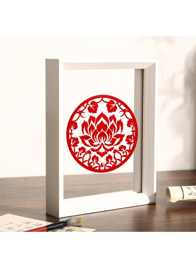 Chinese-style Double-sided Transparent Photo Frame Table Year Paper-cut Fu Character Calligraphy Frame Mounted Ornaments Specimen Display Stand A4 Frame-Color:Square 14inch [can Hold 35* 35cm ]-white
