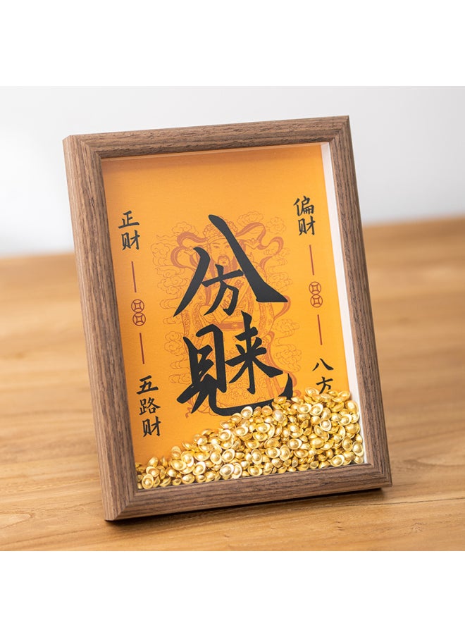 Weng Kai Huang God Of Wealth Open And Replenish Library Photo Frame Ornaments Twelve Zodiac Treasury Key GanDaojia Open Library Gold Key Table-Color:6inch (inner Diameter 10.1*15.1cm) Photo Frame + Painting Core - Brown [wealth From All Directions]