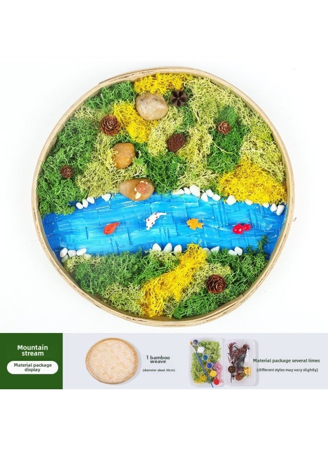 Immortal Moss Painting Material Bag Bamboo Basket Handmade DIY Bamboo Frame Creative Plant Painting Green Plant Photo Frame Warm Field Group Building-Color:❈8inch Photo Frame Warm Fairy Tale❈
