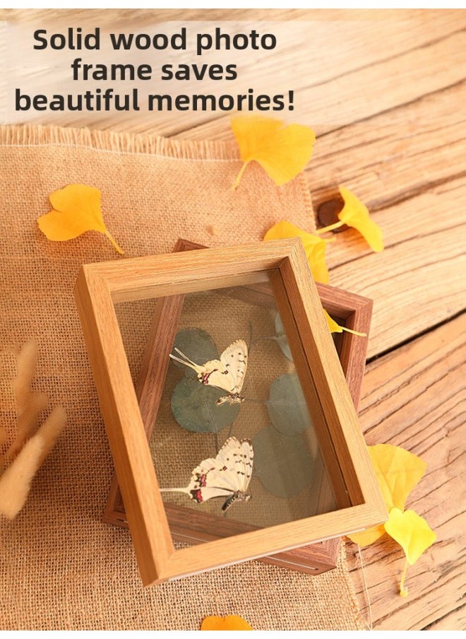 Leaf Specimen Photo Frame Table Double-sided Transparent Glass Mounted Leaf Carving 6 Stereo 7 Plants 8 Inch Maple Leaf Dried Leaves-Color:Square 6inch [can Hold 15*15]-walnut Color