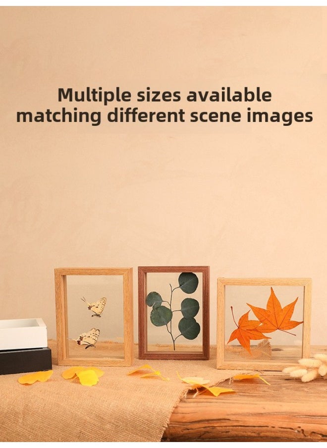 Leaf Specimen Photo Frame Table Double-sided Transparent Glass Mounted Leaf Carving 6 Stereo 7 Plants 8 Inch Maple Leaf Dried Leaves-Color:Square 6inch [can Hold 15*15]-walnut Color