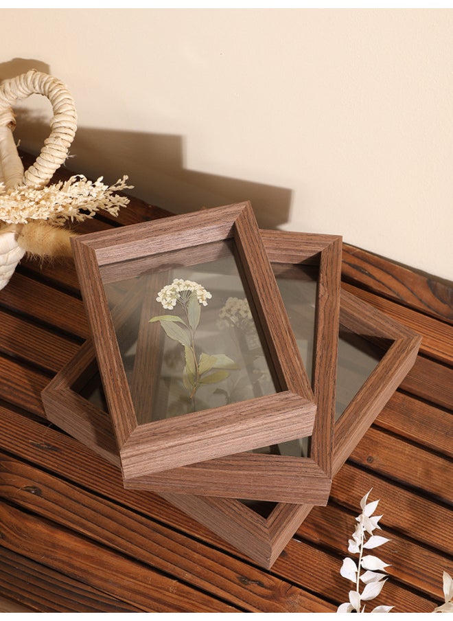 Leaf Specimen Photo Frame Table Double-sided Transparent Glass Mounted Leaf Carving 6 Stereo 7 Plants 8 Inch Maple Leaf Dried Leaves-Color:Square 6inch [can Hold 15*15]-walnut Color