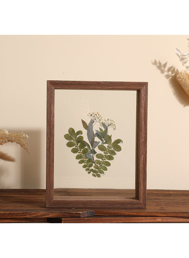 Leaf Specimen Photo Frame Table Double-sided Transparent Glass Mounted Leaf Carving 6 Stereo 7 Plants 8 Inch Maple Leaf Dried Leaves-Color:Square 6inch [can Hold 15*15]-walnut Color