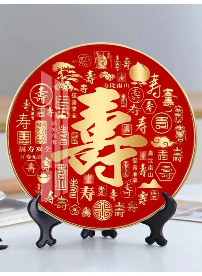 Heavenly Blessing Table Piece Baifu Figure Round Lucking For Wealth And Treasure For Housewarming Gifts Can Be Hanged Photo Frame Desk Entrance-Colour:Diameter 25cm Comes With Base Bracket + Crystal Screen - Tianguan Blessing (chosen By 90% Of Customers)