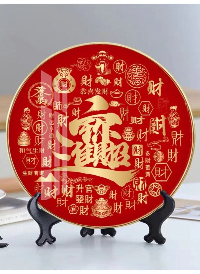 Heavenly Blessing Table Piece Baifu Figure Round Lucking For Wealth And Treasure For Housewarming Gifts Can Be Hanged Photo Frame Desk Entrance-Colour:Diameter 25cm Comes With Base Bracket + Crystal Screen - Tianguan Blessing (chosen By 90% Of Customers)