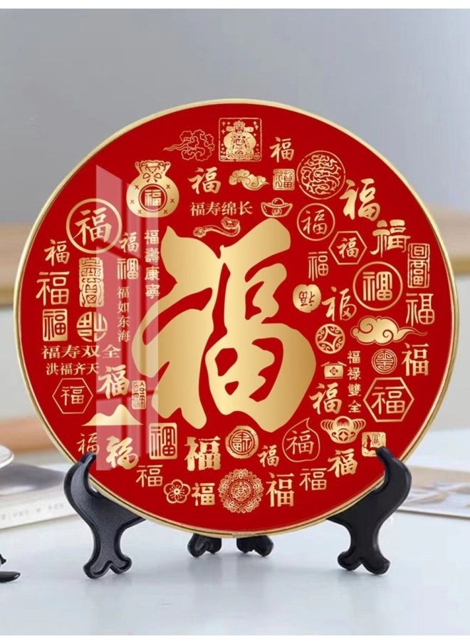 Heavenly Blessing Table Piece Baifu Figure Round Lucking For Wealth And Treasure For Housewarming Gifts Can Be Hanged Photo Frame Desk Entrance-Colour:Diameter 25cm Comes With Base Bracket + Crystal Screen - Tianguan Blessing (chosen By 90% Of Customers)