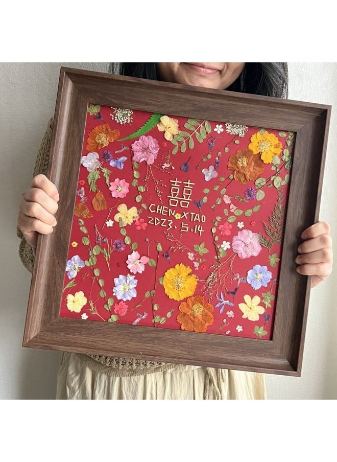Wedding Gift For Bride And Artist's Best Friend Handmade DIY Creative Eternal Flower Photo Frame High-end Ornaments-Color:Others/other-(material Package Made By Yourself) 33*33cm Oak Frame B Fine Version Thin Frame Wooden