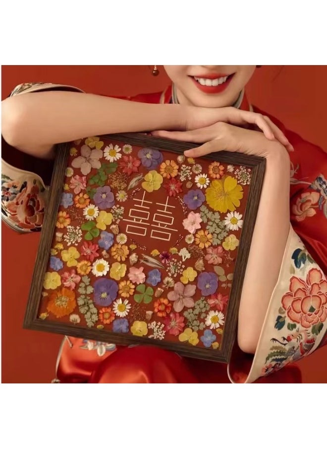 Wedding Gift For Bride And Artist's Best Friend Handmade DIY Creative Eternal Flower Photo Frame High-end Ornaments-Color:Others/other-(material Package Made By Yourself) 33*33cm Oak Frame B Fine Version Thin Frame Wooden