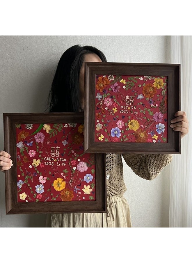 Wedding Gift For Bride And Artist's Best Friend Handmade DIY Creative Eternal Flower Photo Frame High-end Ornaments-Color:Others/other-(material Package Made By Yourself) 33*33cm Oak Frame B Fine Version Thin Frame Wooden