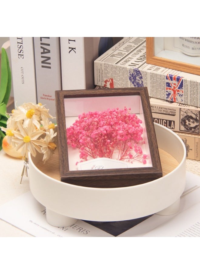 Finished Dried Flowers Bouquet Small Photo Frame Packaging Gift Decoration Birthday Gift Rose Real Flowers Dried Flowers For Girlfriend-Color:7inch 】 (14*19cm) About 2 Large Mobile Phones - Walnut Color] Cherish + Gift Bag, Collect And Purchase To Receive Greeting Card Light Strings