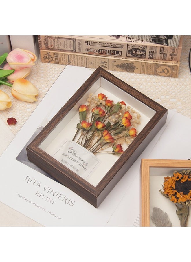 Finished Dried Flowers Bouquet Small Photo Frame Packaging Gift Decoration Birthday Gift Rose Real Flowers Dried Flowers For Girlfriend-Color:7inch 】 (14*19cm) About 2 Large Mobile Phones - Walnut Color] Cherish + Gift Bag, Collect And Purchase To Receive Greeting Card Light Strings