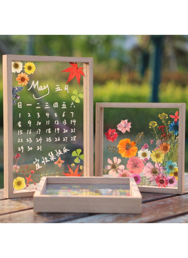Acrylic Dried Flower Photo Frame Transparent Frame Handmade DIY Glass Painting Embossed Plant Specimen Solid Wood Display Frame-Color:Other Sizes - Pink Bubbles [dried Flower Bag 33 Pieces]