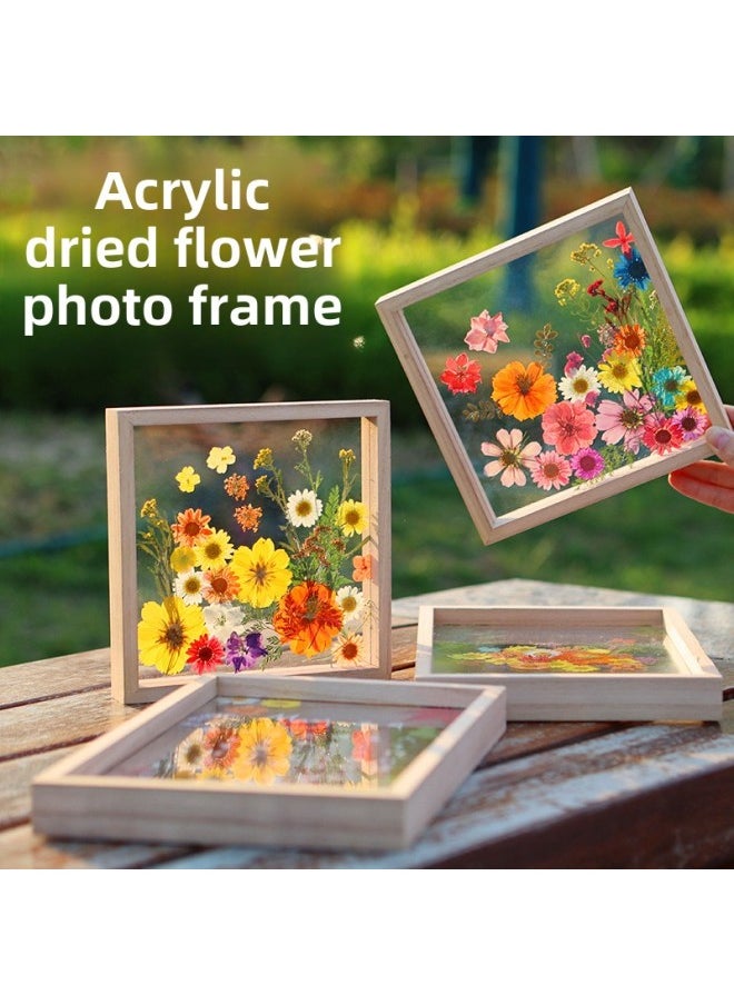 Acrylic Dried Flower Photo Frame Transparent Frame Handmade DIY Glass Painting Embossed Plant Specimen Solid Wood Display Frame-Color:Other Sizes - Pink Bubbles [dried Flower Bag 33 Pieces]