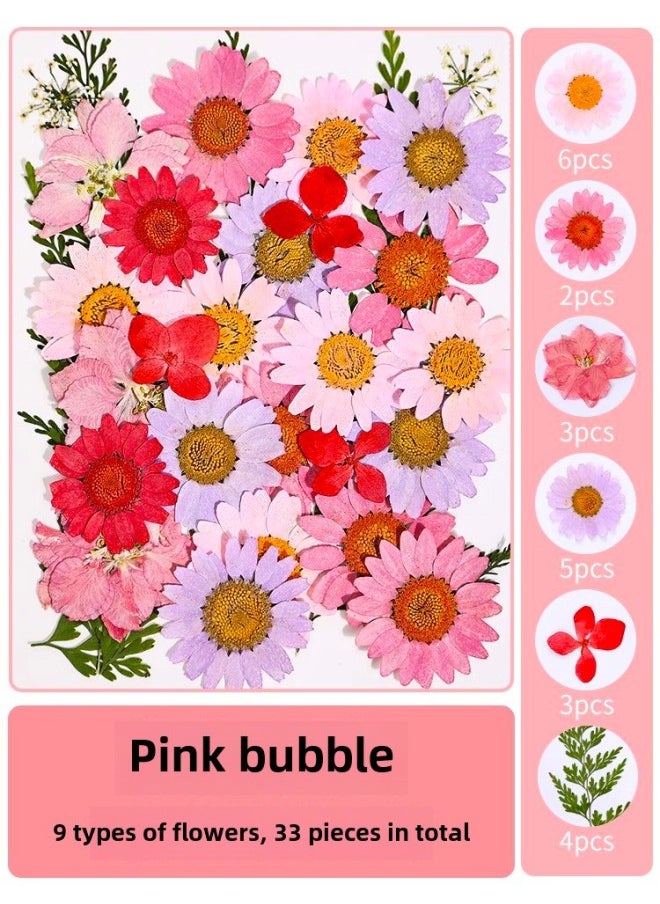 Acrylic Dried Flower Photo Frame Transparent Frame Handmade DIY Glass Painting Embossed Plant Specimen Solid Wood Display Frame-Color:Other Sizes - Pink Bubbles [dried Flower Bag 33 Pieces]
