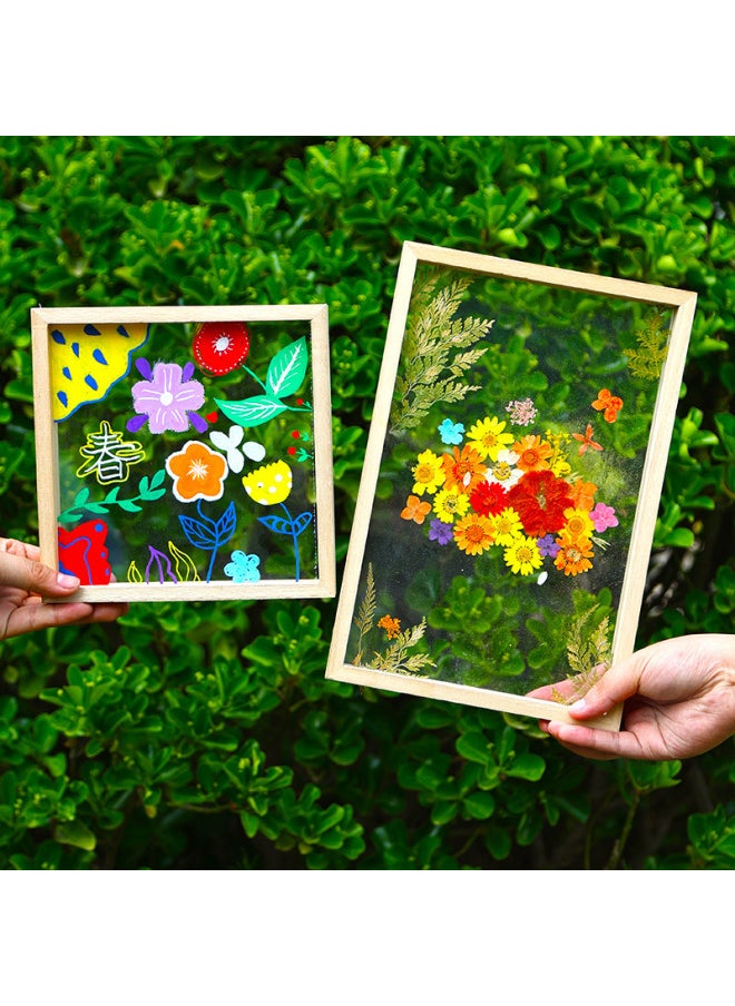 Acrylic Dried Flower Photo Frame Transparent Frame Handmade DIY Glass Painting Embossed Plant Specimen Solid Wood Display Frame-Color:Other Sizes - Pink Bubbles [dried Flower Bag 33 Pieces]