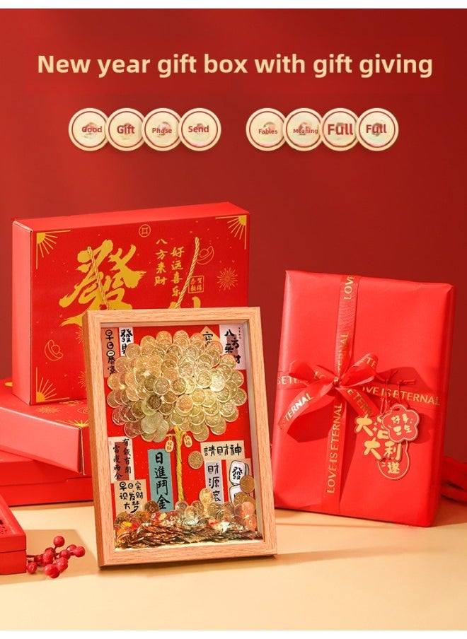 Ge Qiang Fortune Tree Diy Photo Frame 50 Cents Coin Decoration Move Opening Wedding Year Gift Ornaments Material Bag-Color:10inch Hanging + Gift Recommendation [color Paper + Ribbon + Hanging Card + Gift Box] - Flagship Model: Gold Coin (safety Background) Super Luxury Eighteen-piece Set