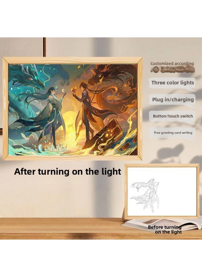 Original God Light Painting Around Internet Celebrity Light Painting Photo Frame Creative Desktop Decoration Charging Bedside Lamp Painting-Color:dgh 103-77 // Clock Away CP._rechargeable Battery 3-color Touch Switch